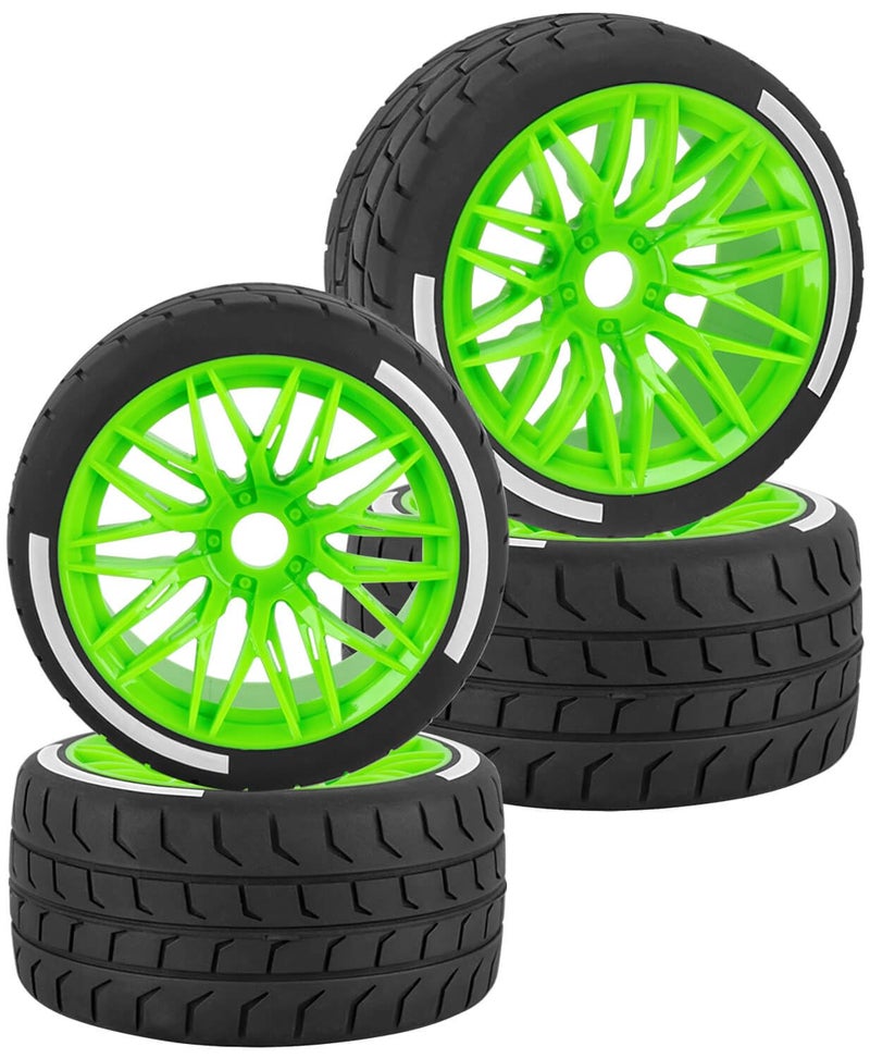 عجلات وإطارات BRCatWPark RC لـ 1/7 Felony 6S BLX، إطارات مطاطية لعجلة الطريق السريع RC، 4 قطع RC Drift Car Highway Tires Road Soft Tires، أخضر - Image 1